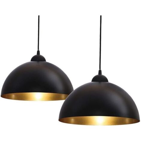 Lot de 2 suspensions vintage luminaires style industriell plafonnier vintage lampe cuisine salon salle à manger (noir Ø 300mm ) (1/4)