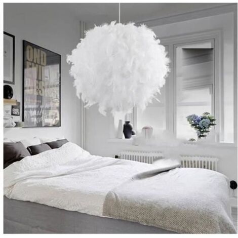 Lustre Plafond Moderne De Luxe Blanc Plume Ball Pendentif Lumière E27 (1/3)