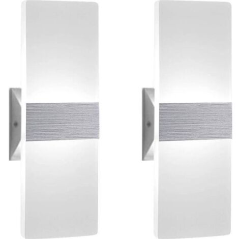 Lot de 2 appliques murales d\'intérieur 12W LED acrylique éclairage mural moderne pour salon, chambre, escalier, couloir Blanc fro (1/4)