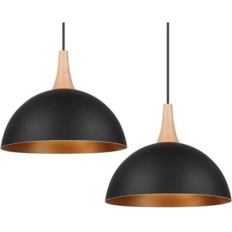 Lot de 2-Suspensions luminaires-Liaison en Bois, Abat-Jour Épais avec Technologie Peinture, Luminaire Suspendu-en E27 (1/4)