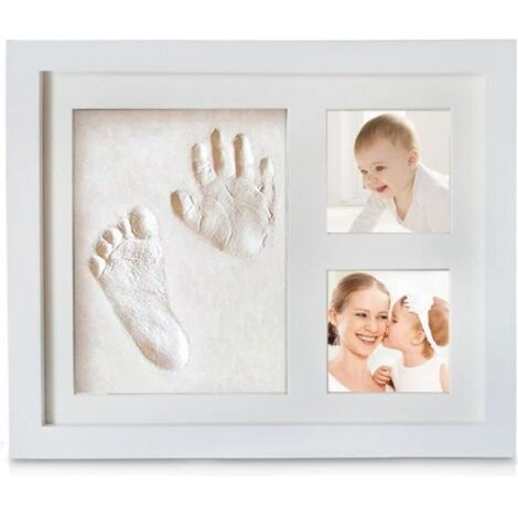 Baby Handprint et empreinte Kit, Cadre Empreintes Main Baby Print Photo Empreinte Bébé Cadre Photo Cadeau pour Nouveau Née (Blanc) (1/4)
