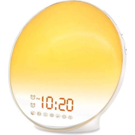 Réveil Simulateur D\'aube,Reveil Lumineux,Eveil Lumière Lampe de Chevet Chambre LED Veilleuse Lampe pour Enfants & Adulte,Radi[q36] (1/4)