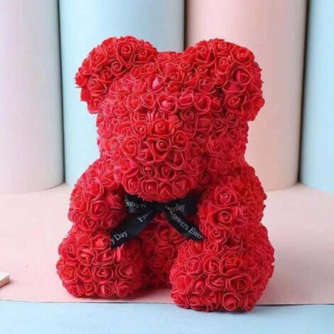 Ours en peluche - Éternel - Rose - 25cm - Fleurs artificielles - Cadeau Saint Valentin (1/4)