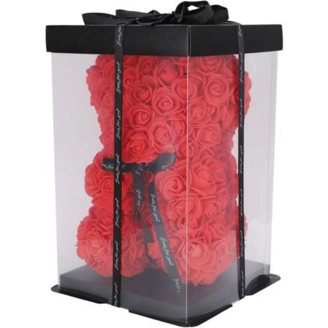 Poupée de fleurs artificielles - Fait main - Ours en rose rouge - Décoration intérieure - Cadeau Saint-Valentin (1/4)