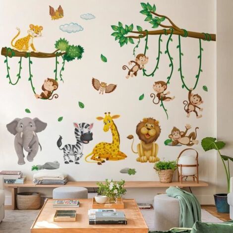 Stickers Muraux Animaux De La Jungle Arbre Autocollants Muraux Mural Stickers Singe Lion Zèbre Pour Chambre Enfants Bébé Pépinière (1/4)