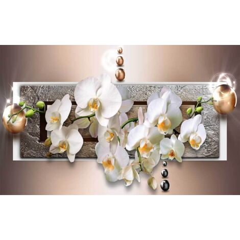 Tableau graphique fleurs d'orchidées 80x50 cm – Impression UVgel sans substances nocives – Finition toile intissée coton/polyester – Hxadeco