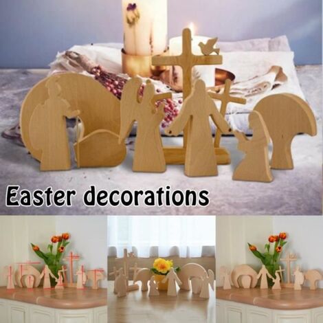 Scène de pâques décoration en bois décoration de pâques croix décoration de scène de résurrection crèche en bois (1/4)
