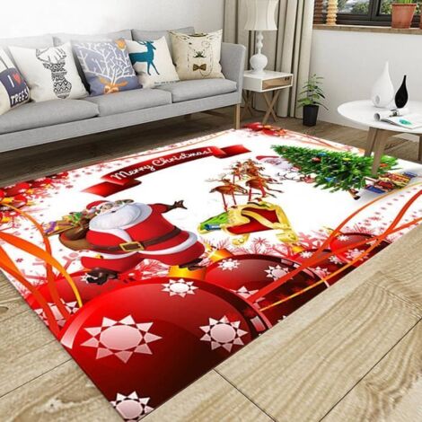 Tapis de Noël, rouge avec Père Noël et flocon de neige pour salon ou chambre à coucher,120 x 160cm,Style 8 (1/4)