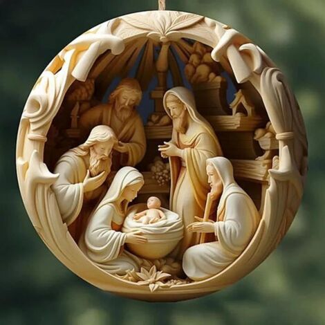 Ornement de crèche de Noël, 2023, rond, naissance de Jésus, décoration de Noël pour sapin de Noël, souvenir, cadeau pour femmes (1/4)