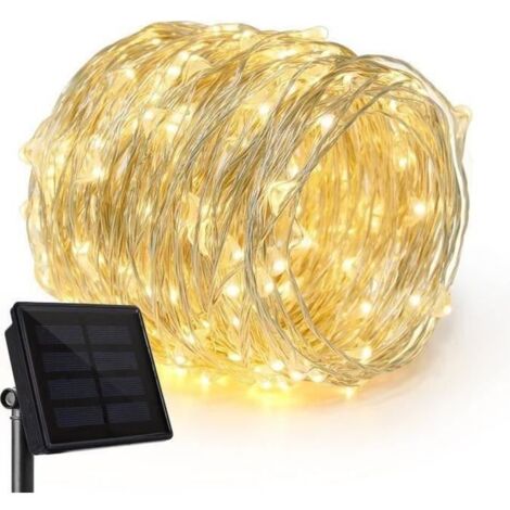 Guirlande lumineuse solaire 22m Rophie - 200 LED Fil de Cuivre Étanche Extérieur et Intérieur Jaune (1/4)