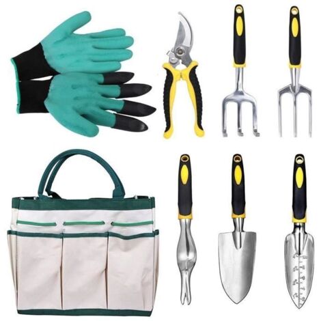 Kit de jardinage en aluminium - SODIAL - 8 outils à main inclus - Poignées ergonomiques - Vert (1/4)