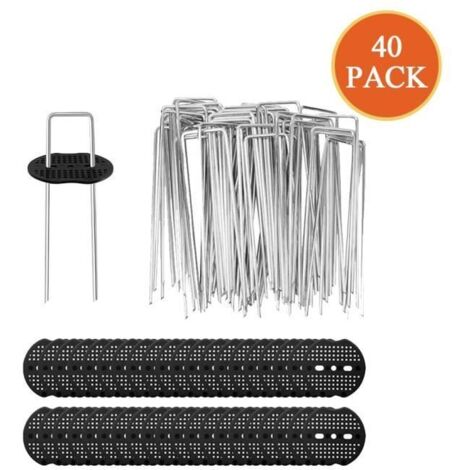 40 Piquets de Jardin, 40 Rondelles, Ancrage au Sol Fixe Galvanisé en U de 15 cm, Tissu Anti-mauvaises Herbes Fixe, etc (1/4)