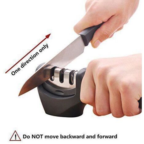 Aiguiseur de Couteaux Knife Sharpener en 3 étapes: Encoche de Sable d\'émeri, Tungstène acier, Céramique ,Affûteur affûtage (Noir) (1/4)