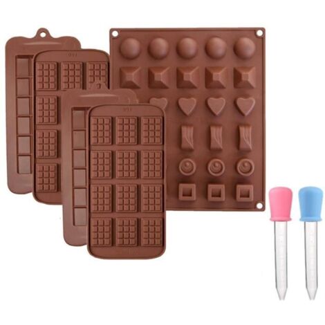 Lot de 5 moules à chocolat - En silicone - Anti-adhésifs - Pour tablettes de chocolats, barre énergétiques et protéinées, glaçons, (1/4)