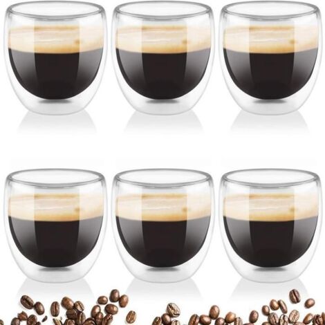 Tasse à Café en Verre Double Paroi - MTEVOTX - 6 pièces - Transparent - Blanc - Classique - Intemporel (1/4)
