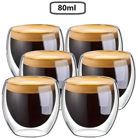 Tasse à café/Expresso/Espresso en Verre - MTEVOTX - Set-Tasses à café Double paroi - 80ml - Transparent - Blanc (1/4)
