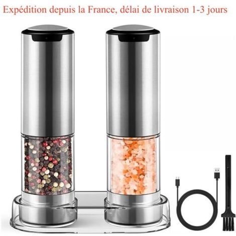 Moulins sel poivre et épices Set de deux haut de gamme– Acier inoxydable brossé et corps en verre