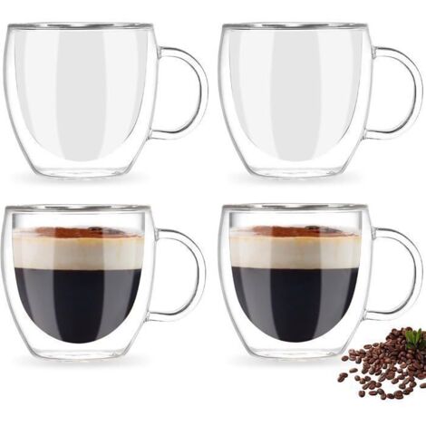 Coffret de 8 Tasse à café/Expresso/Espresso en Verre4X80ml,4X250ml. Set/Tasses à café Double paroi, Tasse Expresso Originale. (1/4)