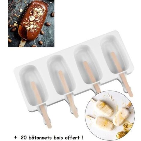 Moule à Glace sorbet 4 Esquimaux Magnum silicone qualité superieur sans BPA glace fait maison DIY + 20 bâtonnets bois offert (1/4)