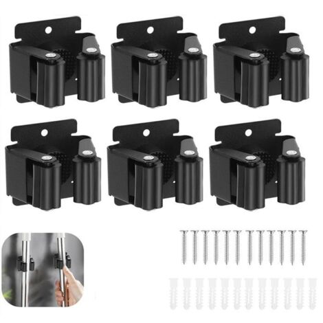 Accroche Balai Mural, Porte Balais Mural, Support De Vadrouille Pour Salle De Bain Cuisine Bureau Jardin Garage -6 Pcs noir (1/4)