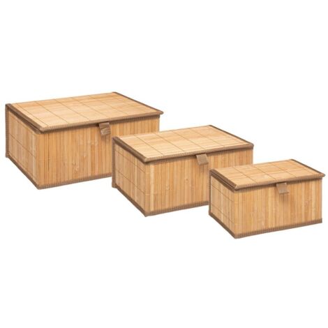 5Five Simply Smart – Lot de 3 paniers en bambou avec couvercles – Dimensions : 32x25x15 cm, 29x23x14 cm, 24x18x13 cm – Rangement naturel et résistant