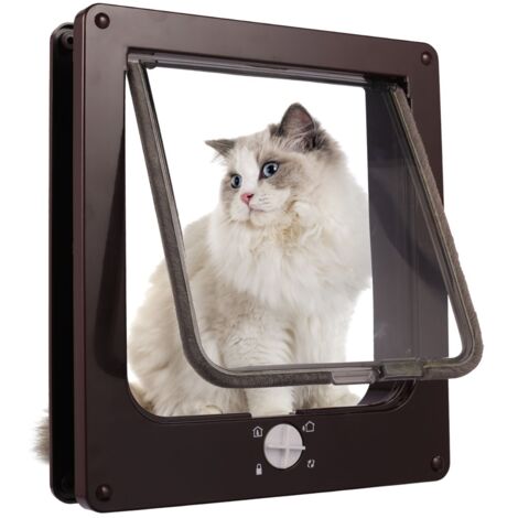 Chatière magnétique 4 voies 23.5 x 27 x 5.5 cm – Accès sécurisé pour chats et petits chiens – Design brun élégant avec rabat transparent