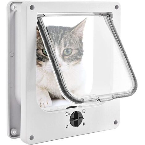 Chatière pour Chat, Chatière Imperméabiliser avec verrou Rotatif à 4 Voies pour Chat, Petit Chien, Facile à Installer et à Utiliser, Version améliorée - Blanc M (1/5)