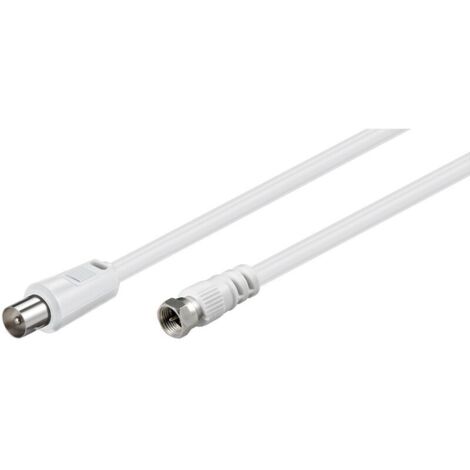Câble coaxial 1,5 m pour antenne TV – 70 dB de blindage – Connecteur mâle vers F – Câble blanc Goobay