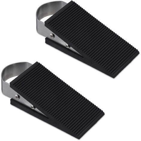 Relaxdays – Cale-porte antidérapant lot de 2 – Caoutchouc et acier inox – Dimensions 3 x 5 x 12 cm – Noir et argenté pour portes stables