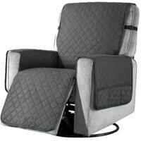 Protège fauteuil avec poches, protège fauteuil pour fauteuil TV 1 place poches housse fauteuil lavable protection fauteuil gris,S