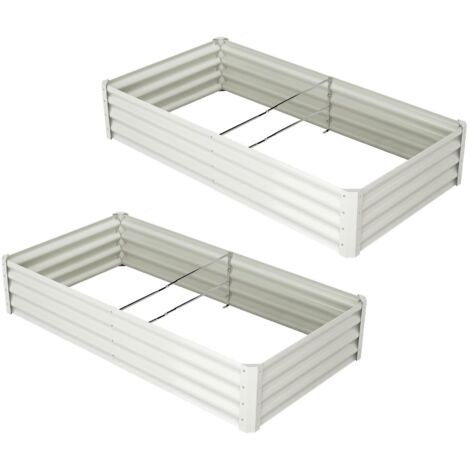 Bac à fleurs surélevé en métal galvanisé – Lot de 2 jardinières rectangulaires stables – 90P x 180L x 30H cm - Parfait pour plantes, légumes (1/5)