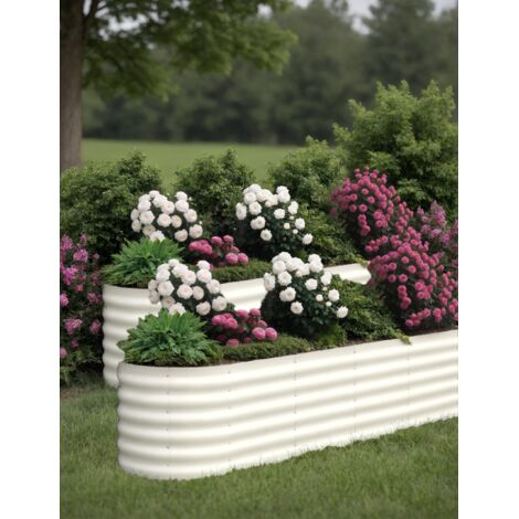 Jardinière Surélevée Ovale en Acier Galvanisé -Lot de 2 - 240x60x45cm - ouverture inférieure – Idéale pour Jardin, Potager, Extérieur - beige (1/5)