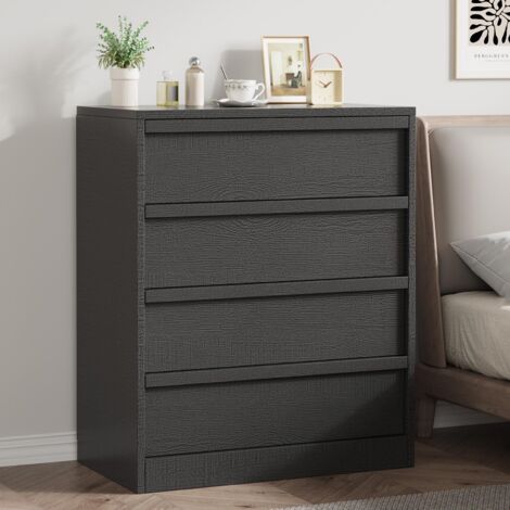 Commode 4 tiroirs en MDF noir– Dimensions 74.9x 39 x 99.8 cm – Poignée intégrée – Dispositif anti-trébuchement (1/5)