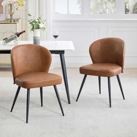 Lot de 2 chaises de salle à manger – Tissu synthétique – Dossier incurvé – Coussin d'assise extra épais – Pieds en métal – Charge 150 kg – Idéal pour cuisine et salon (1/5)