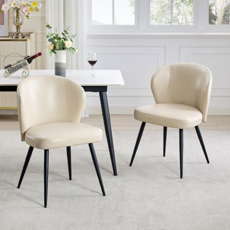 Lot de 2 chaises de salle à manger – Tissu synthétique – Dossier incurvé – Coussin d'assise extra épais – Pieds en métal – Charge 150 kg – Idéal pour cuisine et salon (1/5)