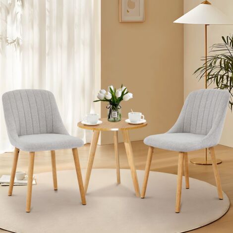 Lot de 2 chaises de salle à manger gris – Tissu rembourré – Dossier incurvé ergonomique – Pieds aspect chêne – Sans accoudoirs pour salon et cuisine (1/5)