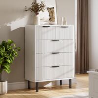 Commode 5 tiroirs, meuble de rangement moderne avec motif à vagues et poignées noires, chiffonnier en bois pour chambre, salon et bureau - blanc, 70 x 40 x 95 cm