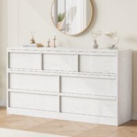 Cómoda de 7 cajones 40x137x78 cm, organizador moderno de madera, gran almacenamiento para recámara, sala y guardería - blanc
