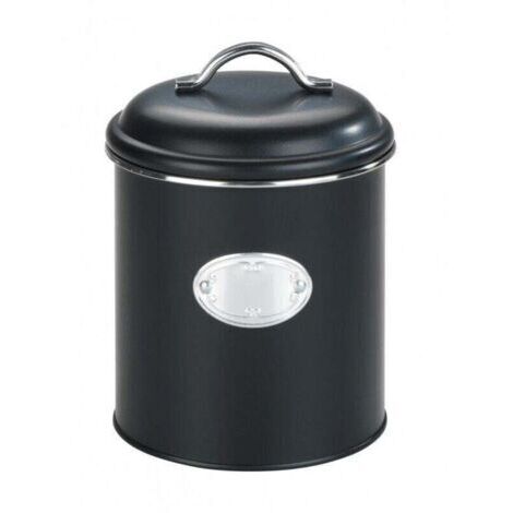 Boite de rangement métal avec couvercle et étiquette décorative, Nero, rangement pomme de terre, oignons, Capacité 1,6 l, Métal, Ø 13x18 cm, noir