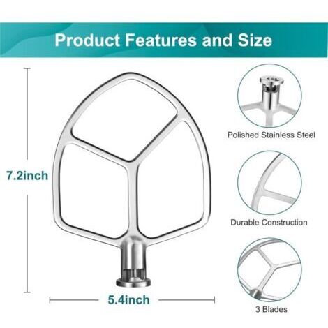 Batteur plat, compatible avec les batteurs sur socle à bol relevable KitchenAid de 5 6 litres, palette en acier inoxydable poli