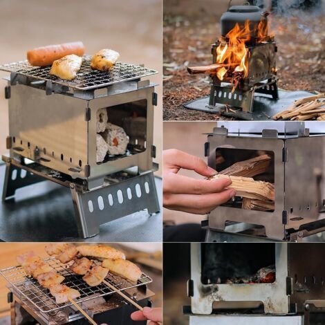 Mini Poêle à Bois Pliable Pour Randonnée - Acier Inox 304 - Ultra-compact (12x12x18 Cm) - Avec Sac Et Grille - Technologie Bush-box