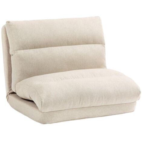 Chaise de sol pliante avec dossier réglable en six positions, coussin d'assise épais, peut se plier en lit, texture lin, dimensions : 70 x 41 x 56 cm, beige. (1/5)