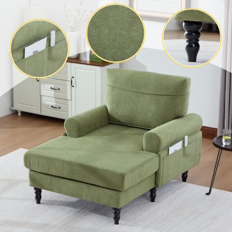 Canapé méridienne/une place minimaliste et moderne en chenille, idéal pour le salon et la chambre. Pieds en bois,