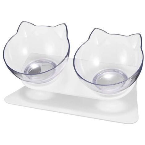 Gamelle et écuelle pour chat Double Bol de Chat avec Support en Plastique 29 x 15 x 8 cm Blanc
