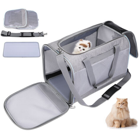 Sac de Transport pour Animal Chien Chat avec Bandoulière Réglable, Caisse de Transport Respirant et Pliable - 453030cm - Gris