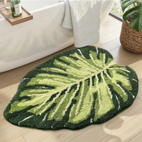 Monstera Leaf Bathroom Mat 60x80 cm – Soft, Highly Absorbent, Non-Slip, Ideal for Bathroom, Entryway, and Bedroom (1/5)