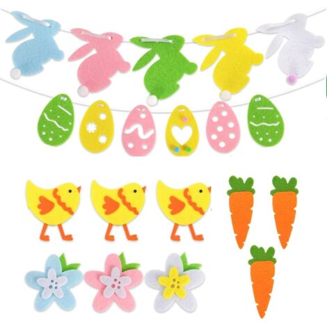 Easter Decoration – Hanging Garland with Felt Bunnies, Eggs, and Carrots for Windows and School Parties (1/5)