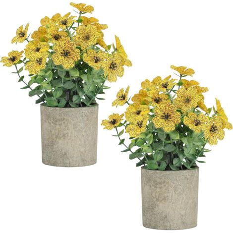 2-Piece Artificial Plants in Pot, Decorative Flowers & Eucalyptus Foliage for Home and Office, Yellow (1/5)