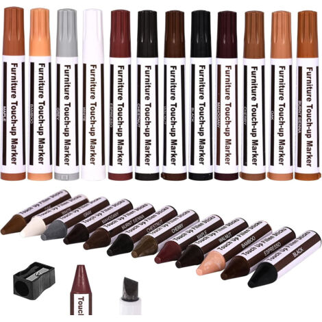 Wood Touch-Up Kit 25 Pieces – 12 Markers + 12 Wax Sticks – For Furniture and Hardwood & Teak Surfaces – Quick Repair