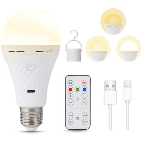 1 USB-C Rechargeable LED Bulb E27 – 5W – 2200 mAh – 3 colors – Remote control – Built-in timer (1/5)